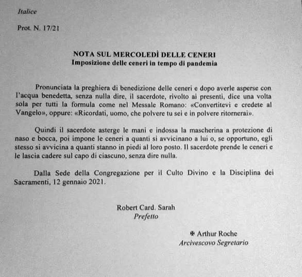 Nota sul Mercoledì delle Ceneri